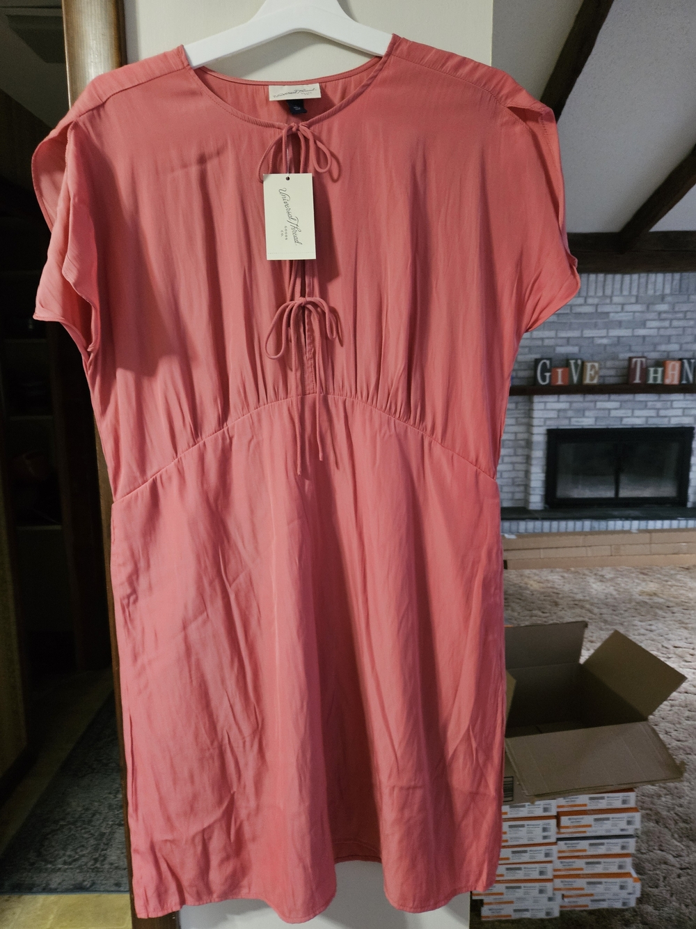 Universal Thread Coral Tie-Front Short Sleeve Midi Dress